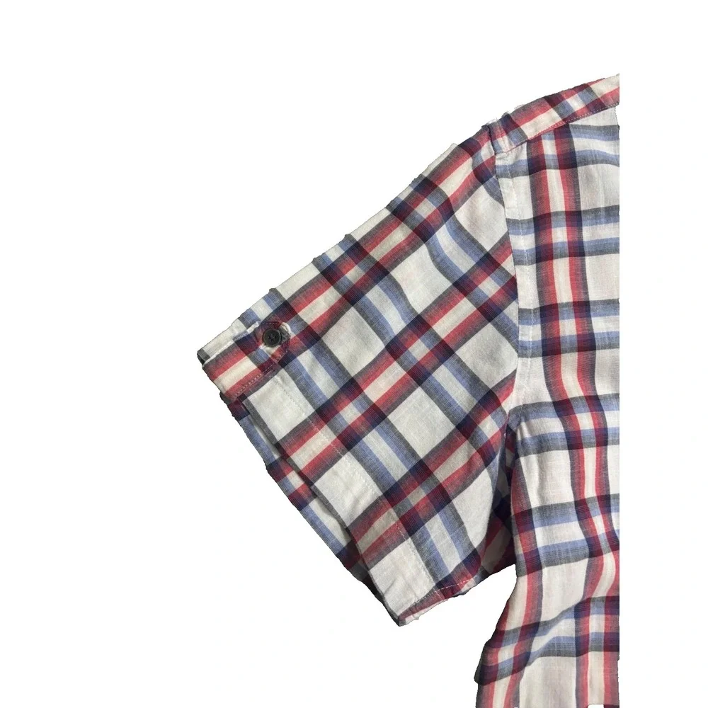 Banana Republic Shirt Mens Large White Plaid Short Sleeve Slim Fit